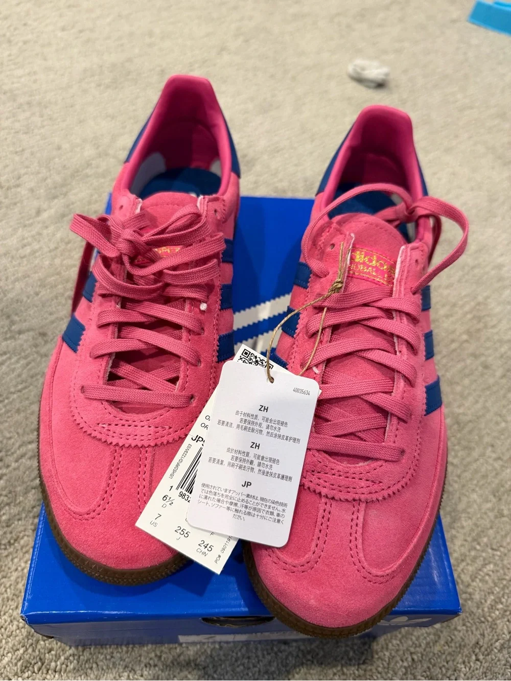 adidas Pink Suede Sneakers with Blue Stripes